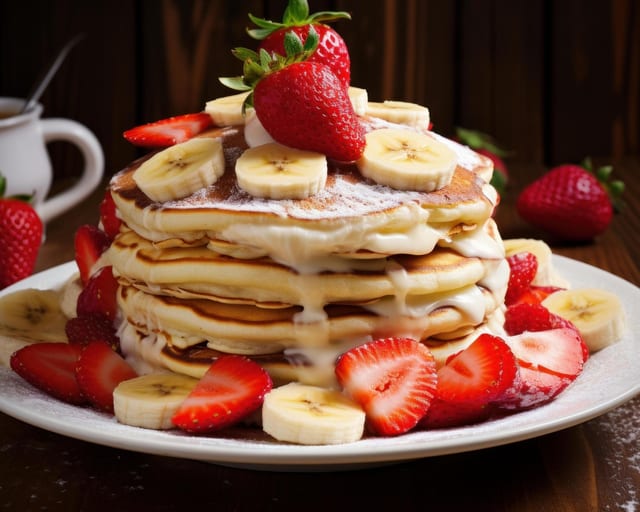 Pancakes with Banana and Strawberry.