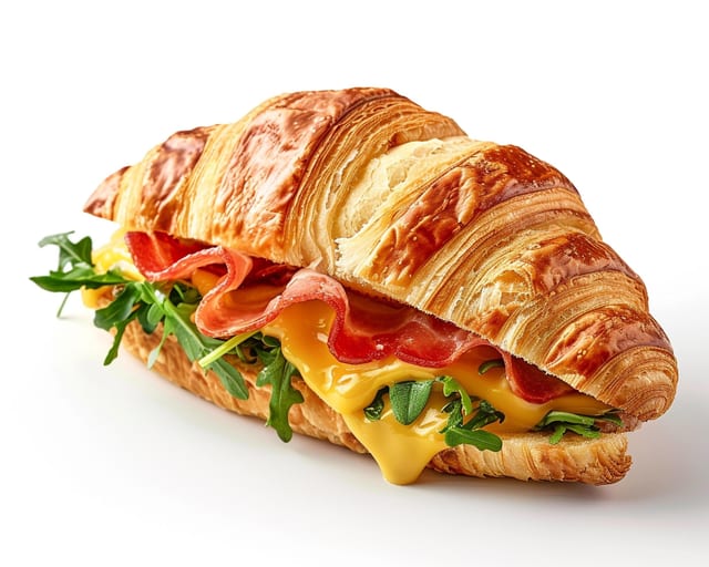 2 Eggs with Ham on a Croissant.